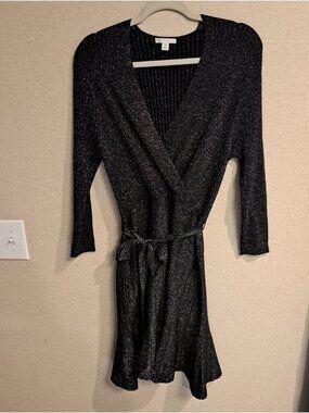 Cato Black Metallic Wrap Dress with Tie Waist